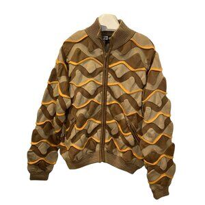 Jamie Sadock Vintage khaki orange thick textured zip up sweater jacket S